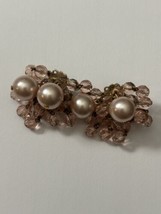 Vintage Ann Vien Pink Pearl Dangle Earrings Clip RARE FIND - £35.86 GBP