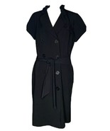 NEW Fashion Bug Ruffle Collar Short Sleeve Button Front Black Dress Tie ... - $39.59