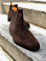 New Pure Handmade Dark Brown Suede Leather Chelsea Boot For Men&#39;s - £123.04 GBP