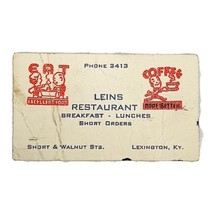  Vtg 1940&#39;s Lexington Kentucky Business Card Leins Restaurant Short &amp; Wa... - $11.40
