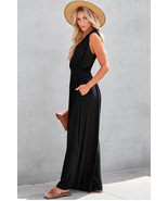 Black Deep V Pleated Crisscross Wide Leg Backless Jumpsuit - $30.66 CAD