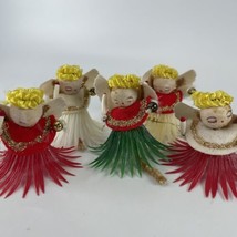 VTG Angel Christmas Ornaments Tiki Hula Grass Skirts Tie On Lot of 5 MCM Candles - £61.90 GBP