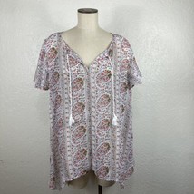 Liz Claiborne Woman 0X Sheer Shirt Sparkles Ties Vertical Floral Print S... - £15.81 GBP