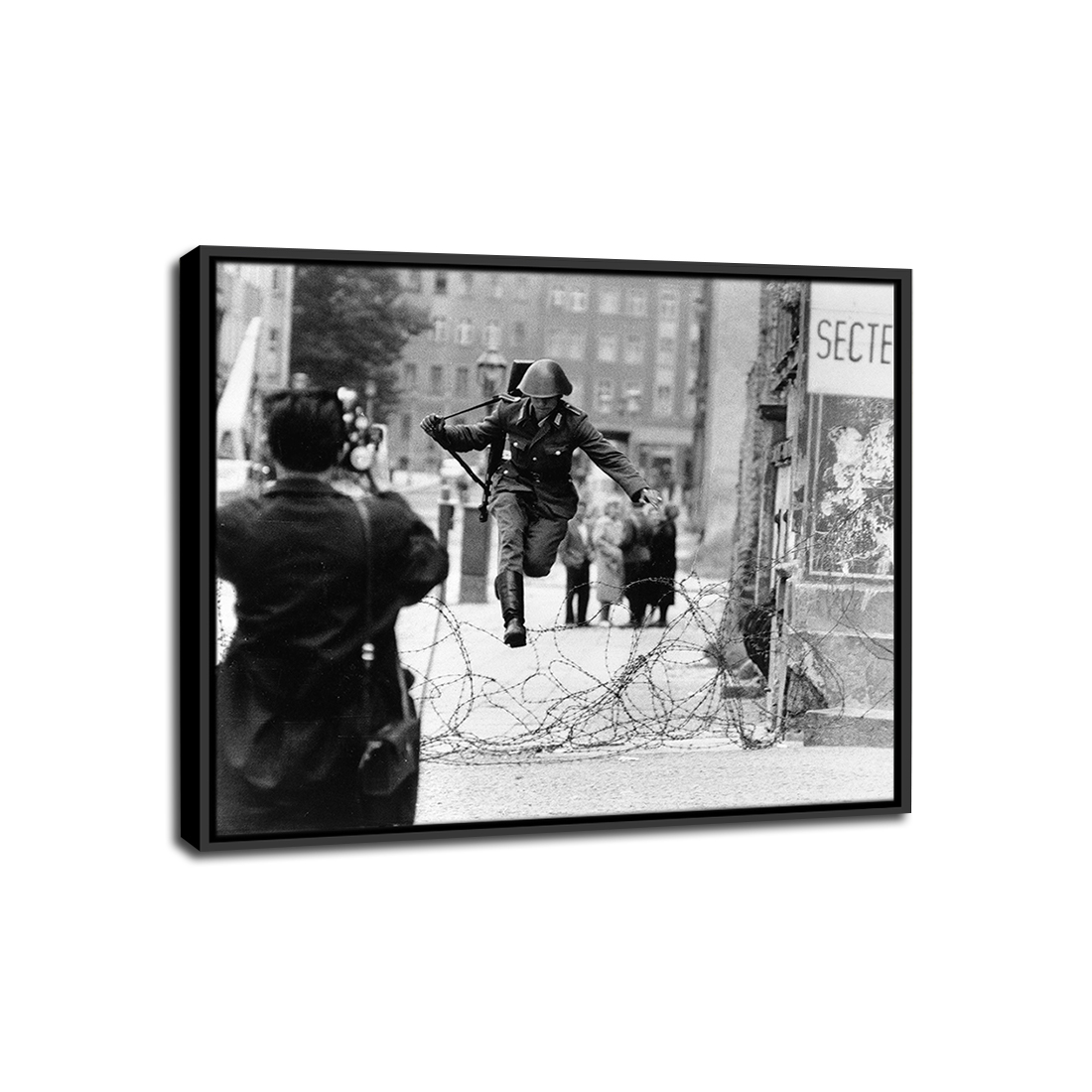 Conrad Schumann East German Soldier Jumping Berlin Wall Oil Canvas Art P... - $28.89+