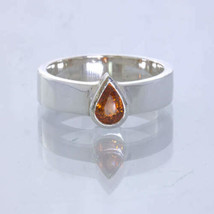 Spessartite Orange Garnet Pear Silver Stacking Solitaire Ring size 6 Design 530 - £43.19 GBP