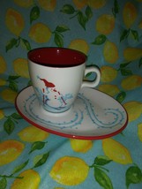 STARBUCKS COFFEE Christmas Holiday Skiing Snowman&amp;Penguin Small Mug&amp; Plate  2007 - $22.18