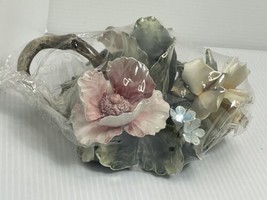 Vintage Capodimonte? Italy Flowers Candle Holder 7” By 3” Sealed Floral - £12.65 GBP