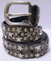 Star &amp; Dome Studded Women&#39;s Leather Belt Thick Distressed Silver Tone Large Plus - £35.93 GBP