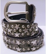 STAR &amp; DOME STUDDED Women&#39;s Leather BELT Thick Distressed Silver Tone La... - £35.51 GBP