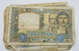 FRANCE LOT OF 5 BANKNOTES 20 FRANCS 1941 VERY RARE NICE CIRCULATED NO RE... - $93.11
