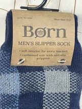 Born Gray &amp; Blue Plaid Men&#39;s Slip Resistant Sherpa Lined Slipper Socks 6-12 New - £14.78 GBP