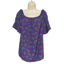 Hyped Unicorn Blouse Top Size Medium Purple Green Cactus Ruffles Tassels... - $16.63