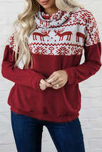 Burgundy Christmas Elk Print Cowl Neck Knit Top - £16.03 GBP+