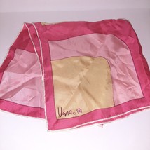 Vintage Scarves by Vera All Silk Hand Rolled Square Scarf 21x21 Pink Gold Cream - £15.82 GBP