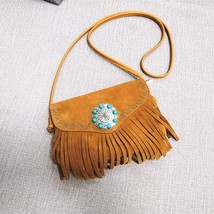 Female Genuine Leather Bohemian Gypsy Handbag 2022 Fashion Natural Suede Fringes - £60.42 GBP