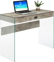 Convenience Concepts Soho 1-Drawer Desk, 36&quot;, Faux Birch/Glass. - £152.64 GBP