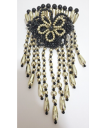 VINTAGE Hair Accessory Black Gold Beaded Clip Barette Bow 80s 90s 1980 1... - $28.53