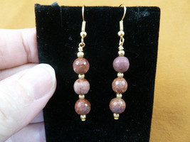 EE-388-20) 8mm rust red Mookaite Picasso jasper gemstone 3 bead dangle earrings - £13.96 GBP