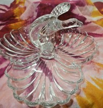 Clam Shell Relish Dish 3 Divided Sections Solid Glass Eagle Sculpture Handle - £29.51 GBP