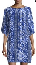 NWT Women&#39;s Neiman Marcus Flutter Sleeve Ikat Print Chiffon Shift Dress Sz 10 - £30.28 GBP