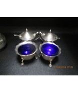 Sterling Silver Cruet set blue glass mustard salt spoons 1917 E S Barnsl... - $609.31 CAD
