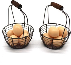 Cvhomedeco. Metal Wire Mini Egg Baskets Rust Gathering Baskets With Wooden - £28.70 GBP