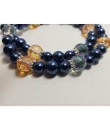 Blue Pearl &amp; Amber Glass Necklace - £23.77 GBP