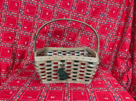 Vtg Y2K Target Christmas Holiday Wood Woven Wicker Basket w/ Handle Gift Storage - £23.02 GBP
