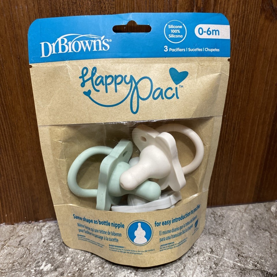 Dr Brown&#39;s Happy Paci Silicone Baby Pacifier 0-6m BPA Free 3 Pack White ... - $6.99