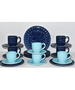 The Haldon Group Blue &amp; Turquoise 22pc Dinnerware Set Vintage Leaf Plate... - £199.83 GBP