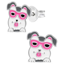 Dog with Sunglasses 925 Silver Stud Earrings - £11.37 GBP