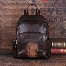 Leather Women&#39;s Bag Retro Embossing Backpack For Ipad Book Travel Handba... - $123.33