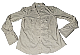 Calvin Klein Women&#39;s beige Blouse Fitted Top w/ Cuffed Long Sleeve Small Size 4 - £12.15 GBP