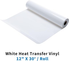 12&quot; x 30&#39; White Heat Transfer Vinyl HTV Roll Hot Press DIY Shirt Hat Cap... - £11.84 GBP