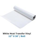 12&quot; x 30&#39; White Heat Transfer Vinyl HTV Roll Hot Press DIY Shirt Hat Cap... - £11.81 GBP
