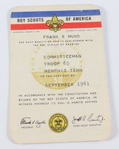 Vintage 1961 Committeeman Troop 65 Memphis Tenn. Membership Card Boy Sco... - $11.57