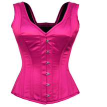 Full Steel Ironing Spiral Over Bust Band Halter Gothic Pink Satin Corset - £34.71 GBP+