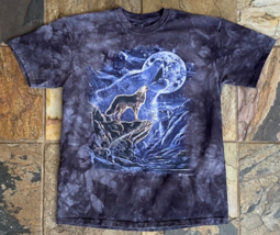 The Mountain-Wolf T Shirt-L-Howl at the Moon-Black Tie Dye Graphic Tee-2002 - $28.05