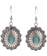 Turquoise Silver Concho Earrings Stamped Feathers Dangles Navajo Lenora ... - £74.57 GBP