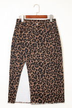 Brown Leopard Denim Frayed Split Denim Midi Skirt - $438.32 MXN
