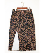 Brown Leopard Denim Frayed Split Denim Midi Skirt - $438.32 MXN