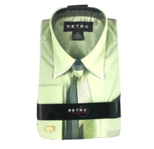 Retro Modern Dresswear Boys Green White Dress Shirt Green Cream Tie Hank... - £15.79 GBP