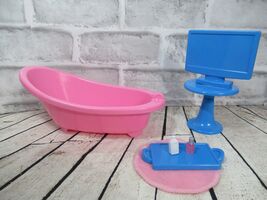 American Plastic Toys pink Barbie bath tub blue TV Table Tray lot vintag... - $15.27