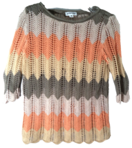 St John&#39;s Bay Womens Petite Medium M 3/4 Sleeve Crochet Sweater Orange B... - $15.79