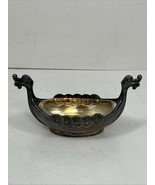 Norway 925 Sterling Silver Viking Ship 3.5” Salt Cellar &amp; Clear Glass In... - $125.06 CAD