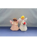 Vintage handmade two small doll head plastic canvas angels shabby chic h... - £19.69 GBP