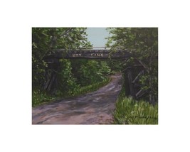 Rail Bridge  - print of  original  painting by Julie Miscera c2017 train art - £7.65 GBP