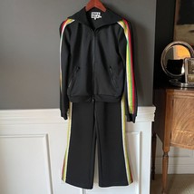 Pam &amp; Gela Black Sport Stripe Zip Jacket Split Flare Pants Tracksuit Small NWOT - £71.46 GBP