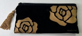 Mary Kay Vintage Black Velvet Make Up Bag Zipper  W Gold Rose/Tassle - £7.02 GBP