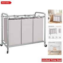 Eco-Friendly 35.6 Gallon Laundry Cart with Locking Wheels and Organizer ... - $89.05